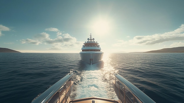 Cruise ship in the sea View from the deck to the bowgenerative ai