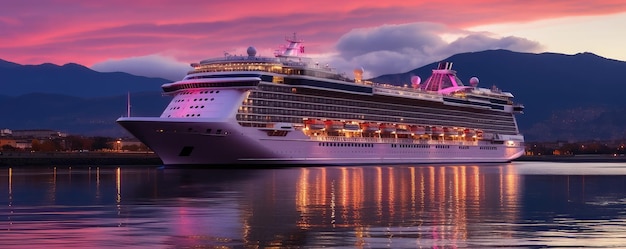 Cruise ship at sunset