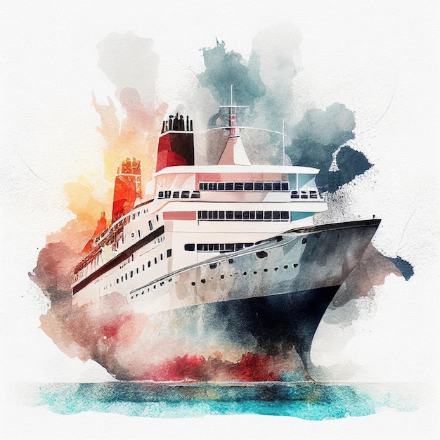 Cruise ship in watercolor style by Generative AI