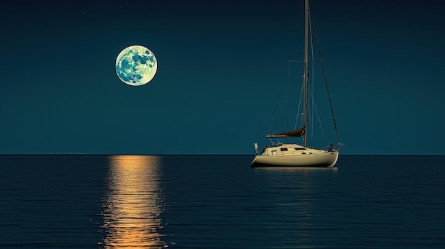 Photo cruise ship with full moon generative ai