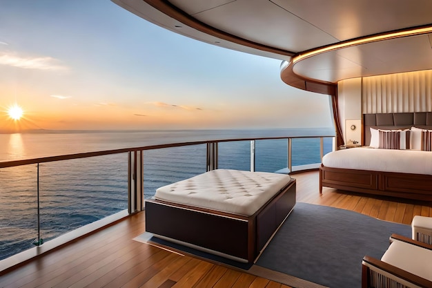 A cruise ship with a view of the ocean and the ocean