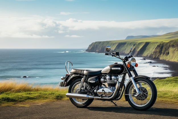 Cruiser Motorcycle Parked in Front of a Scenic Coastal View