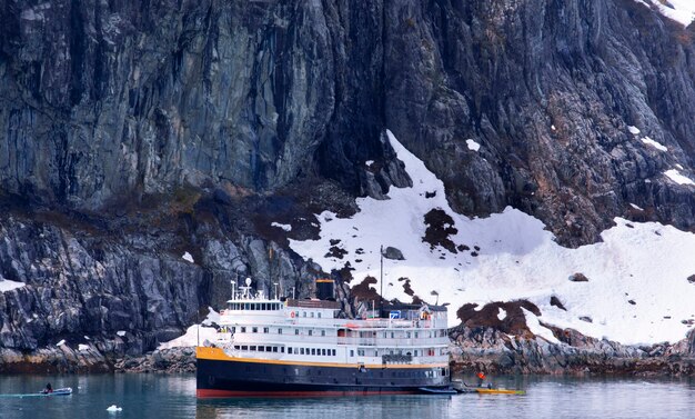 Cruiseschip afgemeerd in de Golf van Glacier Bay National Park, Alaska