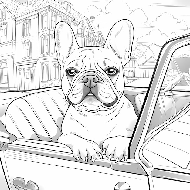 Foto cruisin canine coloring adventure con un grasso bulldog francese in un'auto per bambini