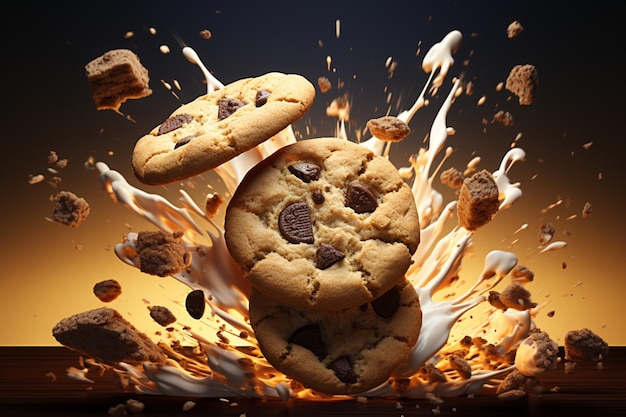 Crumbled chocolate chip cookies shattered into delectable fragments adorned with chocolate splendor
