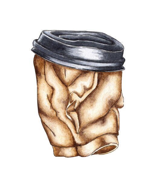 Crumpled coffee cup watercolor