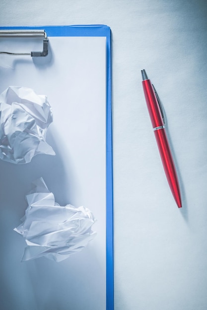 Crumpled paper ballpoint pen blank clipboard