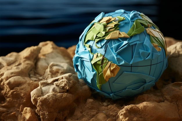 Crumpled paper Earth model symbolizes environmental degradation