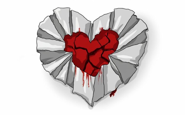 Crumpled paper in the shape broken heart