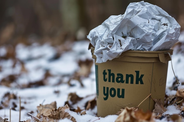 Photo a crumpled quotthank youquot note discarded in a trash can portraying the disregard