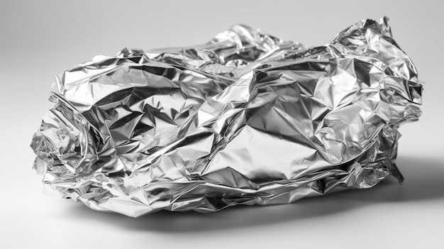 Crumpled silver foil isolated on white backgroundgenerative ai