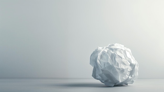 Crumpled white paper ball on grey background