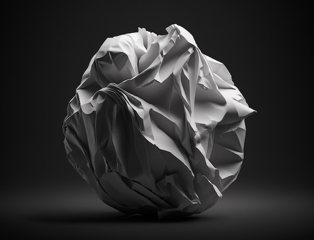 Crumpled white paper ball isolated on black background Generative AI