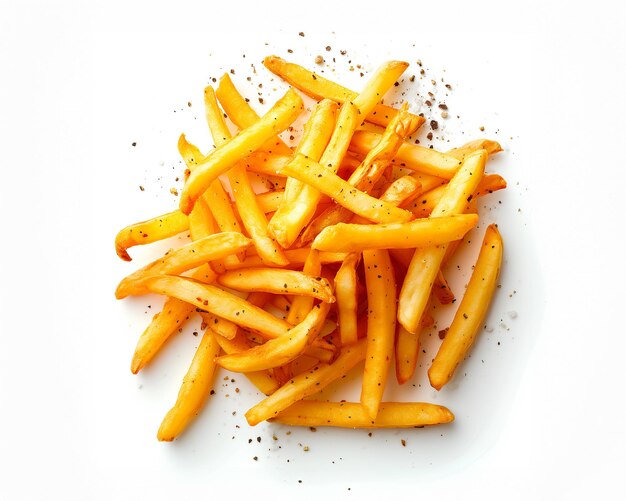 Crunch french fries on White Background Top View