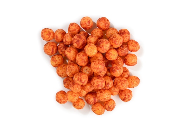 Crunchy balls with spices isolated on white background.