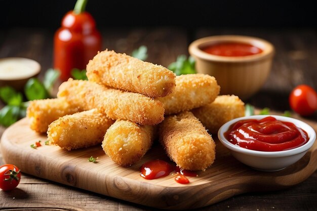 Crunchy breaded mozzarella cheese sticks with mustard sauce