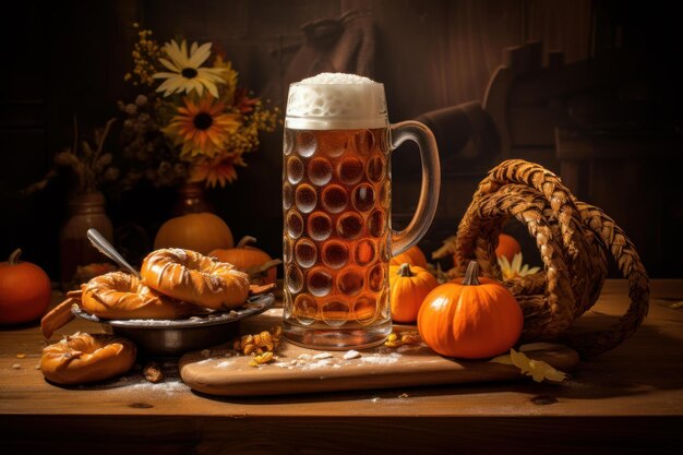 Photo crunchy octoberfest beer pretzel snack generate ai