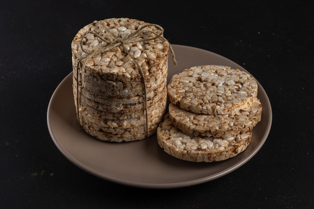 Crunchy rice cakes on dark.