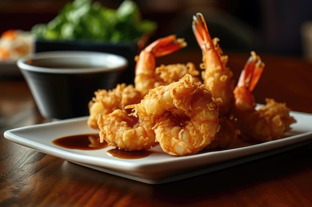 Crunchy Tempura Shrimp With Dipping Sauce Generative AI