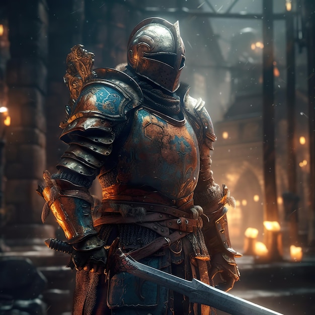 Crusader in armor3d cinematic knight ai generate