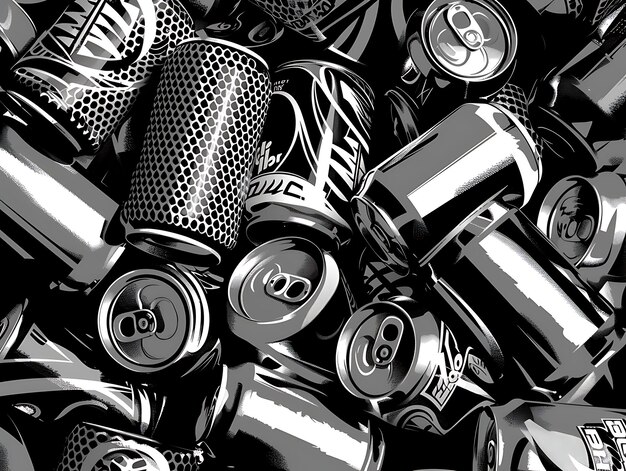 Crushed Beer Cans With Dented Metal Textures and Sports Equi Effect FX BG Collage Scratches Ink Art