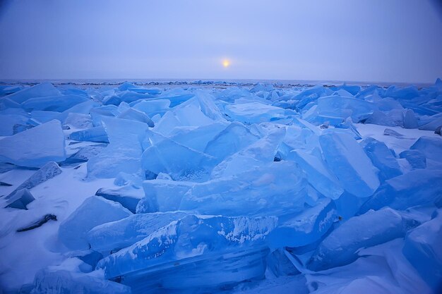 crushed blue ice hummocks baikal winter background