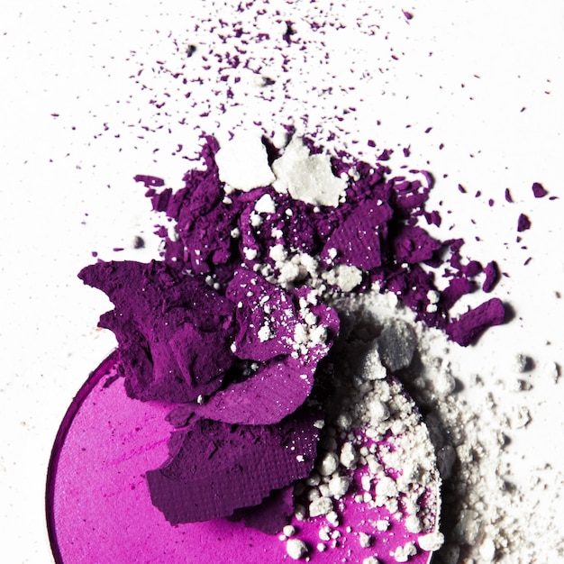 Crushed makeup products beauty and cosmetics styled concept