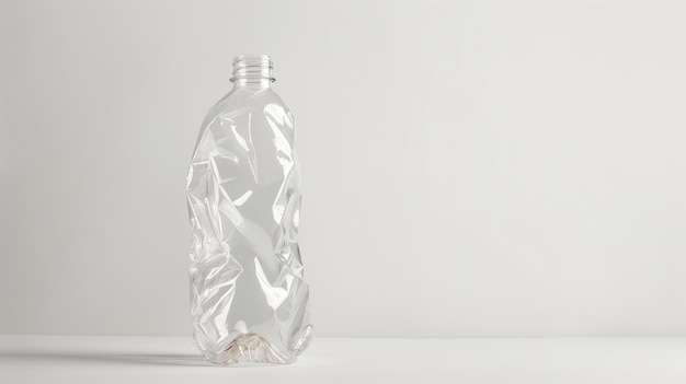 Crushed plastic bottle on a white background