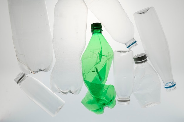 Crushed plastic bottles for recycling