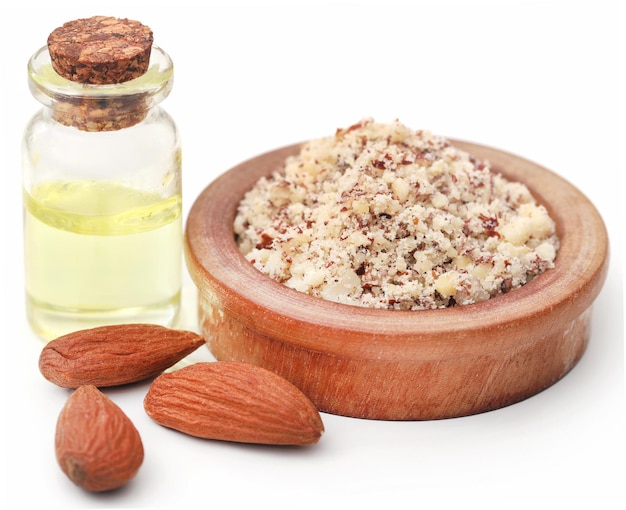 Crushed with peeled almond with oil in a bottle