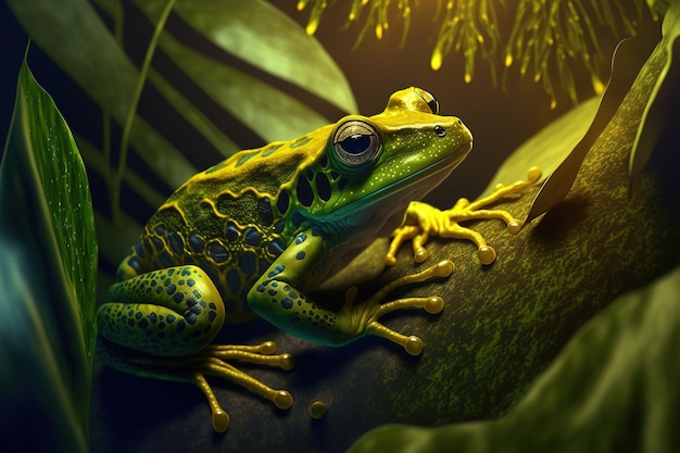 Cruziohyla calcarifer a green yellow frog with golden eyes is a leaf climbing species found in Corcovado Costa Rica Amphibian of the tropics Central American fauna