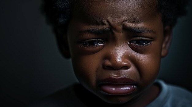 crying portrait of a young african american boy with afro hairstyle