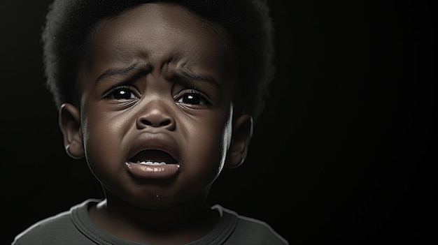 Photo crying portrait of a young african american boy with afro hairstyle