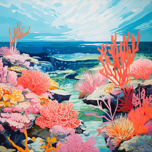 Foto crylic_painting_of_sea_water_with_corals_and_colors