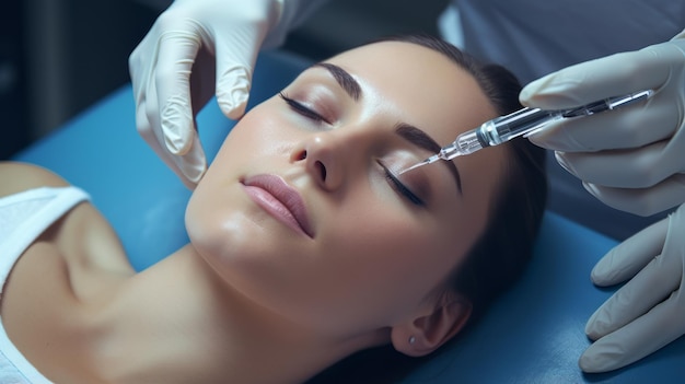 Cryosurgery A young woman is lying on a couch in the doctor's office Painless freeze therapy