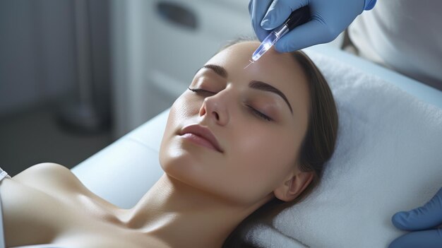 Cryosurgery A young woman is lying on a couch in the doctor's office