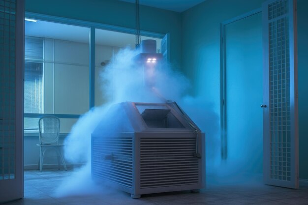 Cryotherapie-machine met koude damp in een moderne spa gemaakt met generatieve ai