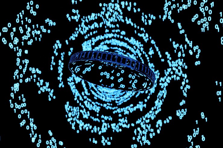 Photo crypto coin in the corridor of digits and