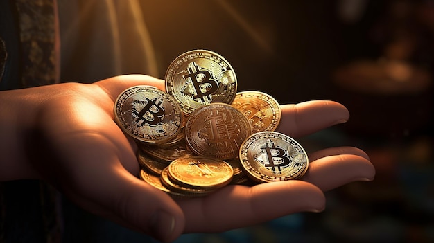 Foto monete crittografiche tenute delicatamente nel palmo illustrando la comprensione tangibile della ricchezza digitale