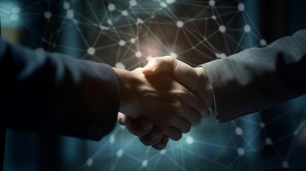 Crypto commerce handshake on back triumph and cash progress asset establishment AI Generated