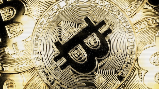 Crypto currency Gold Bitcoin  BTC  Bit Coin Macro shots crypto currency Bitcoin coins
