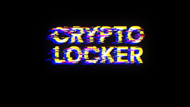 Crypto locker text with screen effects of technological glitches