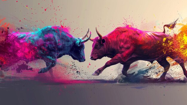 Crypto market39s essence bear and bull in abstract dance vivid colors depict the struggle generative art style highlighted by strategic sharp lighting AI Generative