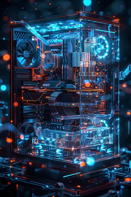 Photo crypto mining rig with abstract computational power backgrou web layout header wallpaper crypto art