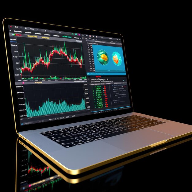 Photo crypto trader investor using laptop for cryptocurrency financial market analysis generative ai