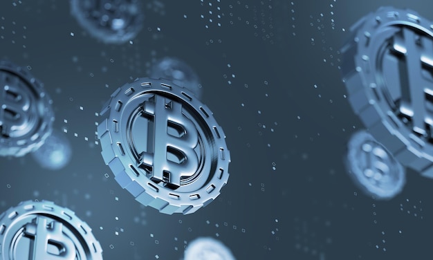 Crypto-valuta bitcoin, toekomstige blockchain-handel voor investeringen, 3d-rendering