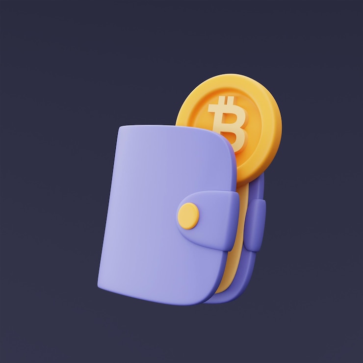 Photo crypto wallet with golden bitcoin coinscryptocurrencyminimal style3d rendering