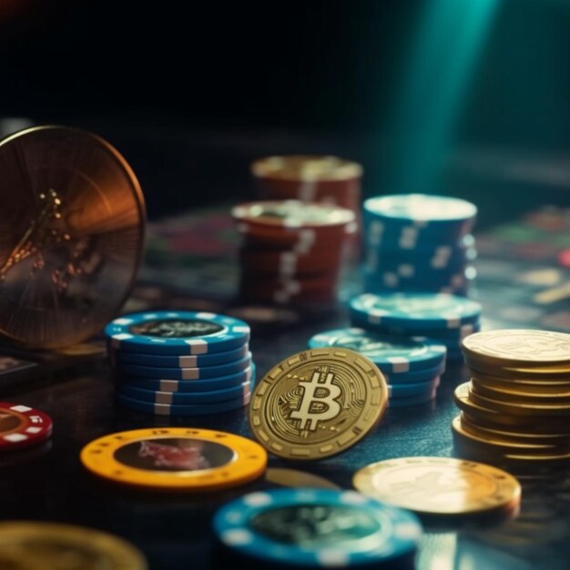 Cryptocurrencies altcoins en casino tokens vliegen rond op de achtergrond