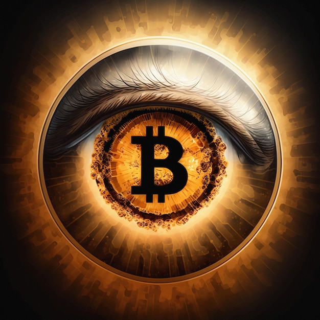 Foto cryptocurrency bitcoin eye alziend oog bitcoin netbankieren mijnbouw future watcher cryptografie financiert digitale wereldwijde munttoezichthouder illustratie