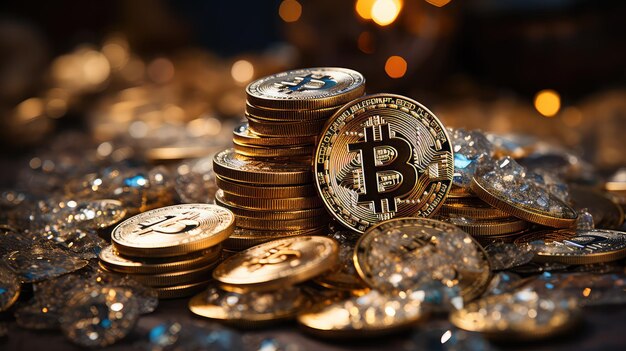 Cryptocurrency bitcoin golden coin background AI generated